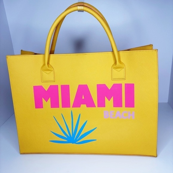 Los Angeles Trading Co. Miami Modern Vegan Leather Tote Lemon Yellow - Picture 3 of 12